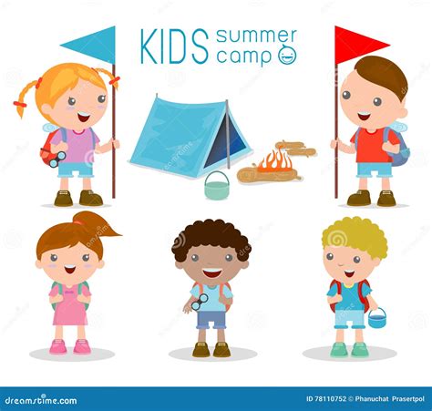 Kids Summer Camp Kids On A Camping Trip Stock Vector Illustration