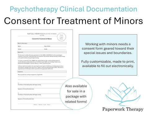 Therapy Form Consent For Treatment Of Minors Etsy