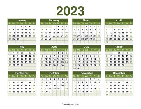 Free Printable Year At A Glance Calendar 2022 And 2023