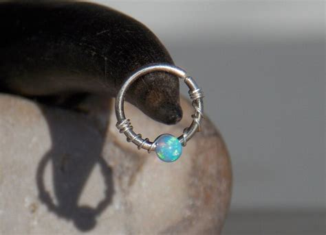 Silver Cartilage Earring Tiny Opal Hoop Sterling Silver Etsy