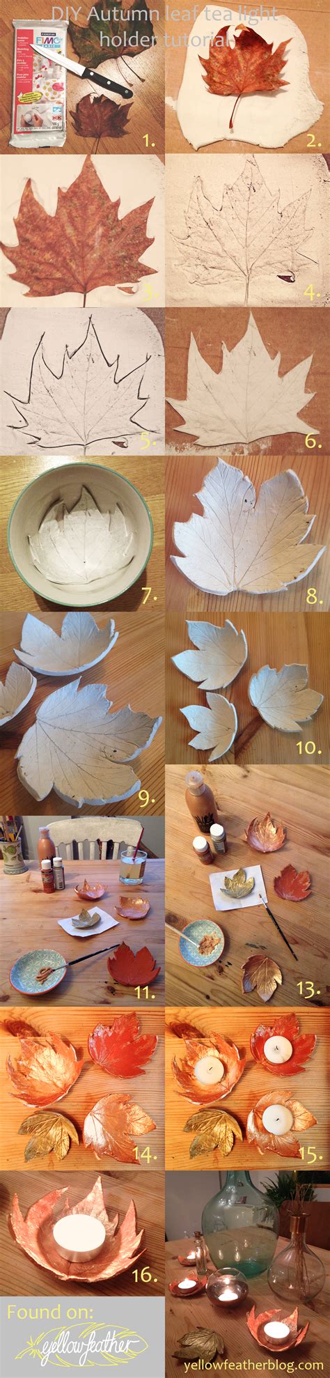 Diy Autumn Leaf Tealight Holder Yellow Feather Blog Fall Diy Fall