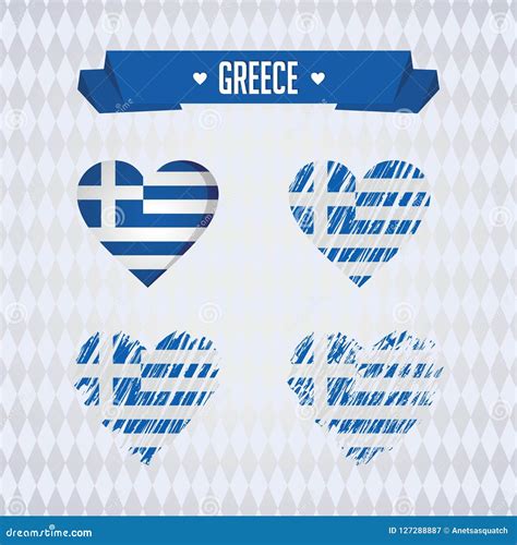 Greece Collection Of Four Vector Hearts With Flag Heart Silhouette