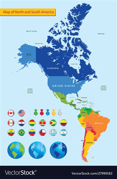 Coloured Political Map Of North And South America Vector Image Sexiz Pix
