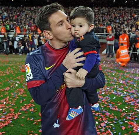 lionel messi barcelona holds his son ciro his team defeated stock editorial photo