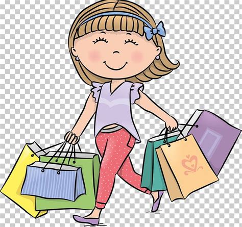 Shopper Cartoon Shopping Goes Woman Girl Cartoon Shoppers Smiling