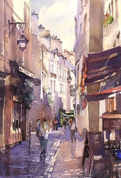 Artist Vladislav Yeliseyev Watercolor Paris France Paesaggi Pittura