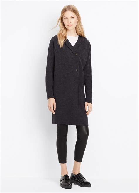 Lyst Vince Double Faced Hooded Sweater Coat In Black