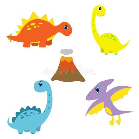 Set Of Cute Dinosaurs Cartoon Baby Dino Vector Illustration Stock
