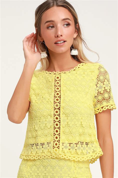 Sweet Style Yellow Crochet Lace Crop Top Lace Crop Tops Crochet Lace