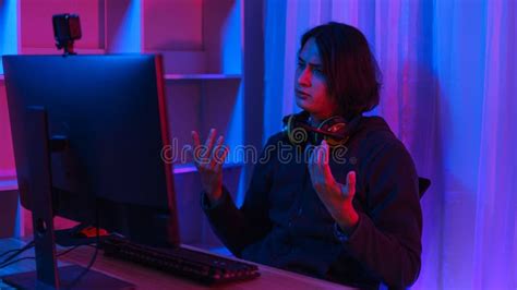 Gamer Stream Concept Male Streamer Feel Bored After Live Streaming Of