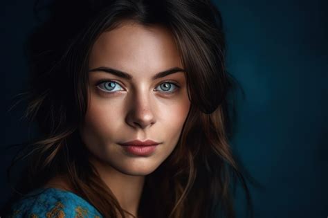 Premium Ai Image Portrait Of Pretty Woman Dark Hair Blue Eyes Womans Face Portrait Of