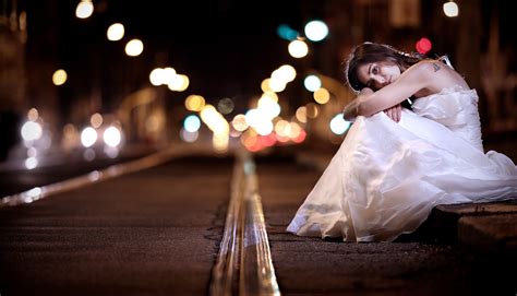 Download Mood Brown Eyes White Dress Wedding Dress Brunette Depth Of Field Bokeh Night Model