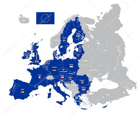 Mapa Da União Europeia Com Bandeiras De Países Imagem Vetorial De