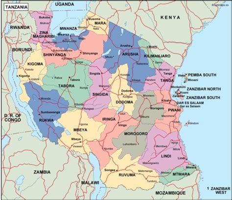 Tanzania Political Digital Map Digital Maps Netmaps Uk Vector Eps