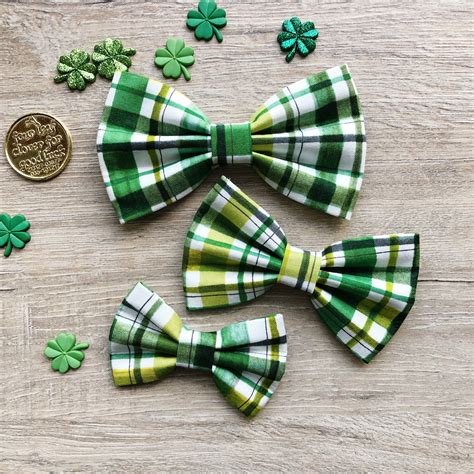 St Patricks Dog Bowtie Plaid Green With Gold Pet Etsy Pet Bow Ties