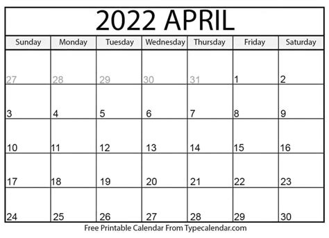 Printable April 2022 Calendar Template Pdf Word Excel Free Printable