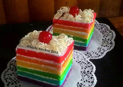 Resep Rainbow Cake Kukus Nyliem Super Lembut Oleh Kheylas Kitchen