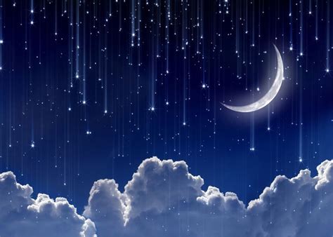 7x5ft Evening Blue Sky Background Cloud Moon Stars Photo Backdrop For