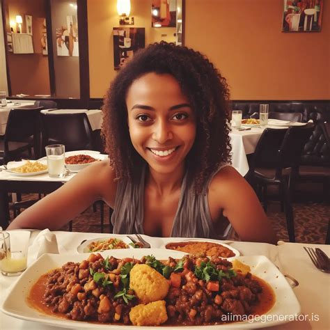 Ethiopian Food Reviewer Enjoying Delicacies at Modern Hotel | AI Image