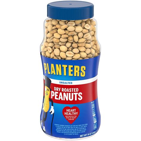 Planters Unsalted Dry Roasted Peanuts 16 Oz Jar Unsalted 1 Pound