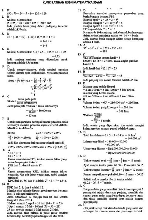 Kunci Jawaban Ujian Kelas 6 2020 Matematika Kumpulan Materi