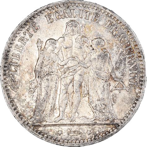 Coin France Hercule 5 Francs 1876 Paris Silver Km8201
