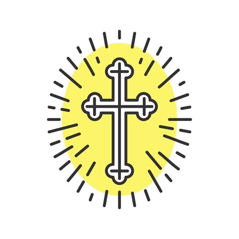 Church Crucifix Color Icon Cross With Light Around Isolated Vector