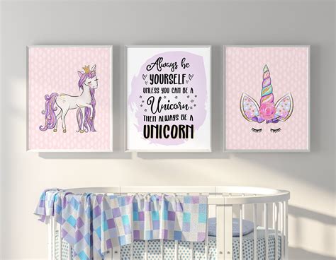 Always Be A Unicorn Set Of 3 Prints Unicorn Decor Pink Etsy Baby