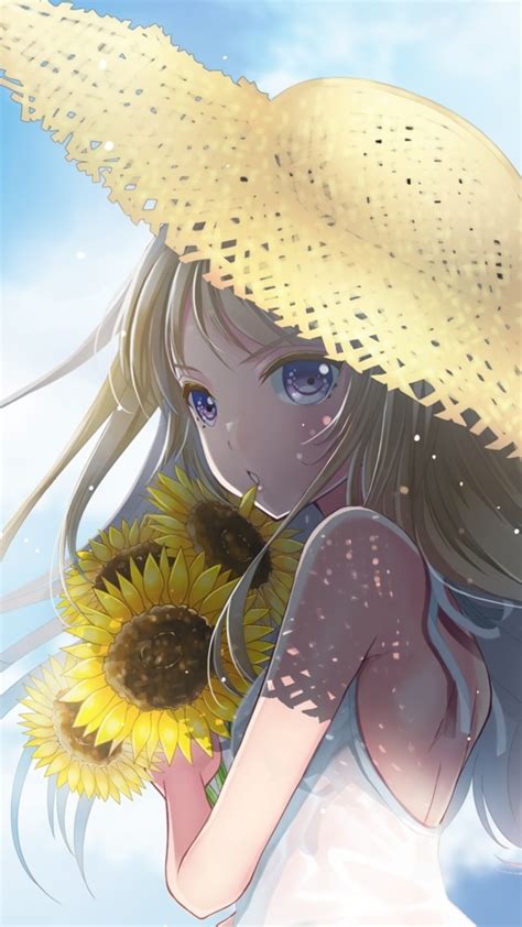Download 1080x1920 Anime Girl Summer Dress Straw Hat