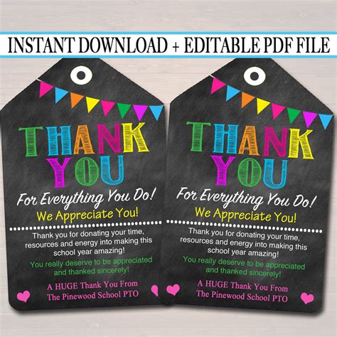 Thank You Teacher And Staff Appreciation Printable Tag Tidylady Printables