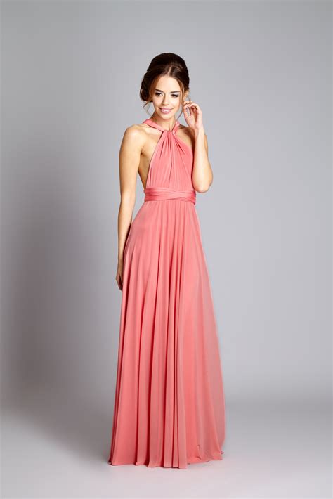In One Clothing Coral Halter Neck Bridesmaid Dress Bridesmaid Dresses