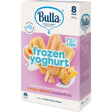 Bulla Frozen Yogurt Mango Apricot Or Passionfruit Dessert Sticks 8 Pack