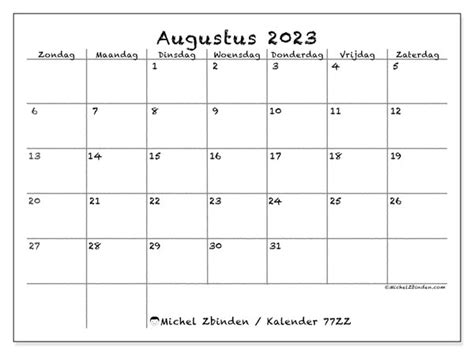 Kalender Augustus 2023 Om Af Te Drukken “481zz” Michel Zbinden Nl