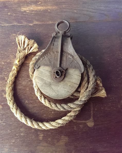 Vintage Cast Iron Barn Pulley With Wood Wheel And Rope Etsy