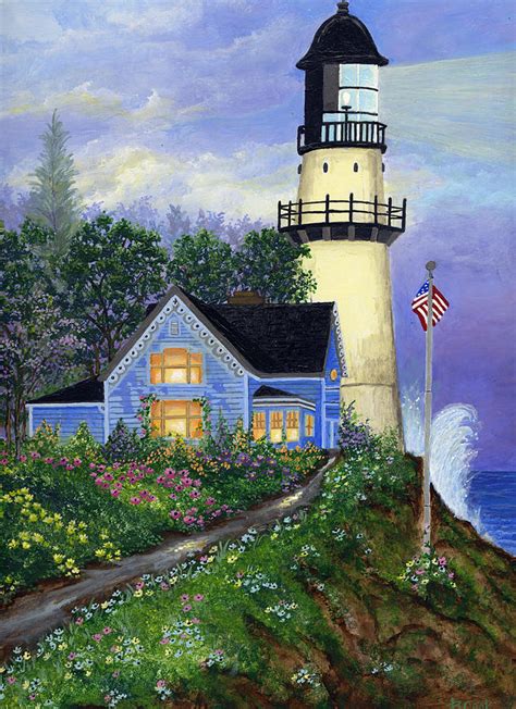 Lighthouse Cottage Painting By Bonnie Cook Fine Art America