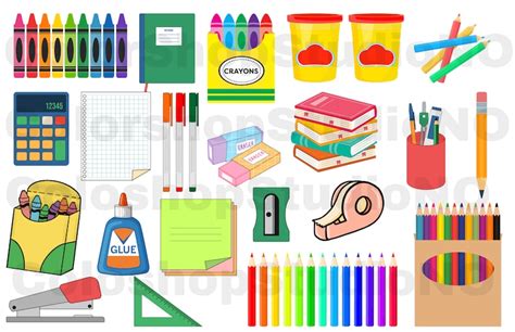 School Supplies Clip Art Set Digital Clip Art 44 Colorful Images Etsy