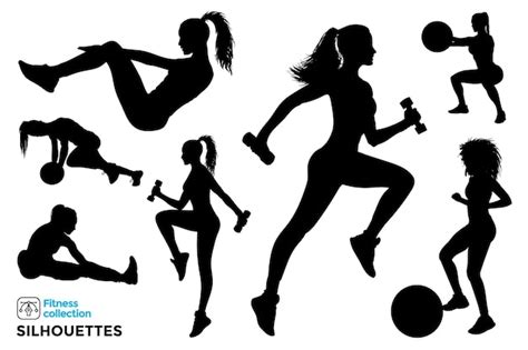 Colección De Siluetas Aisladas De Mujeres Fitness Vector Premium