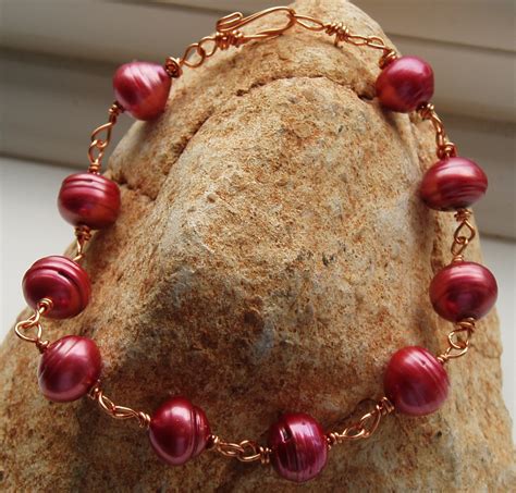 Shell Pearl Bracelet Bronze Chain Link Handmade Jewelry On Luulla