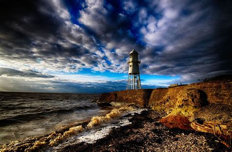 Grey Watchtower Beach Lighthouse England Sea Hd Wallpaper
