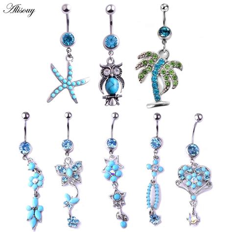 Buy Alisouy 1pc Sexy Dangle Belly Bars Belly Button Rings Stones Gem Surgical Steel Rhinestone