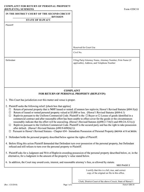 Justia Complaint For Return Of Personal Property Form Fill Out And