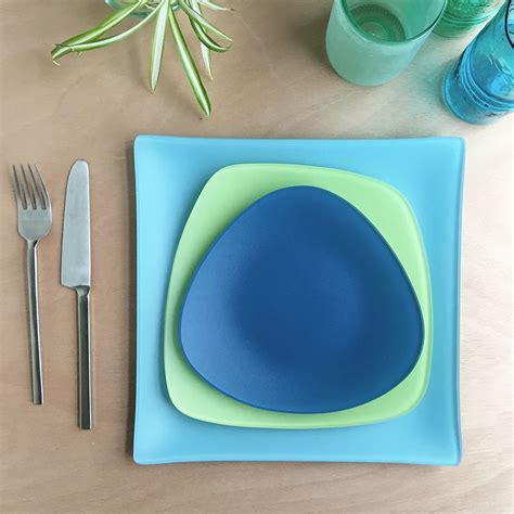 Sea Glass Dishes Place Setting 3 Pieces Recycled Glass Made In Usa
