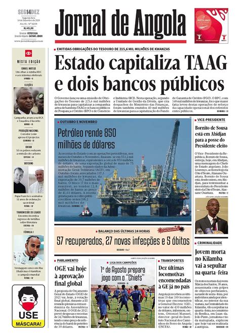 Jornal De Angola Segunda 14 De Dezembro De 2020