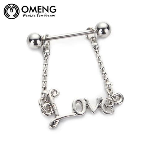 omeng 316l surgical steel piercing love dangle piercing shields bars nipple piercing for women