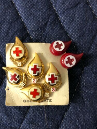 Red Cross Blood Donor Pins 7pc Set Gallon Gold Plated Vtg Lapel Button