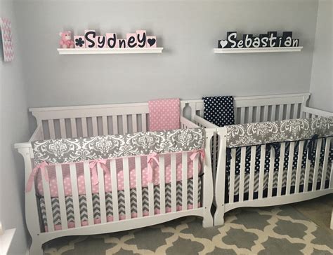 Outer fabric in 100% cotton,inside filling in 100% polyester ♥ quantity: Baby Girl Baby Boy Twin Crib Bedding Set Navy Pink Gray