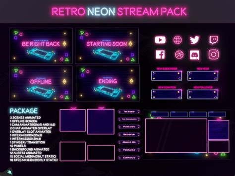 Stream Package Retro Neon Twitch Overlay Animated Alerts Etsy Hong Kong