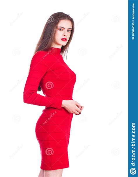Portrait Of A Young Beautiful Woman In Red Dress Stock Image Image Of Close Closeup 183026599
