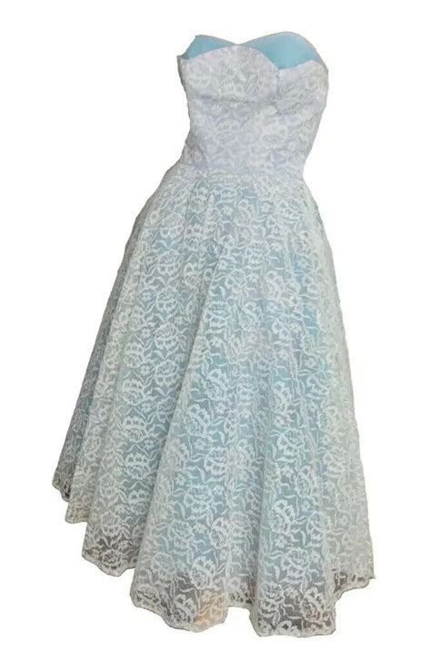 Baby Blue Prom Dress Vintage 50s Ball Gown Lace Strap Gem