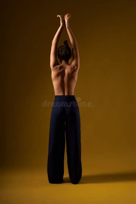 Girl With Bare Back Standing Raising Arms Stock Image Image Of Back Meditating
